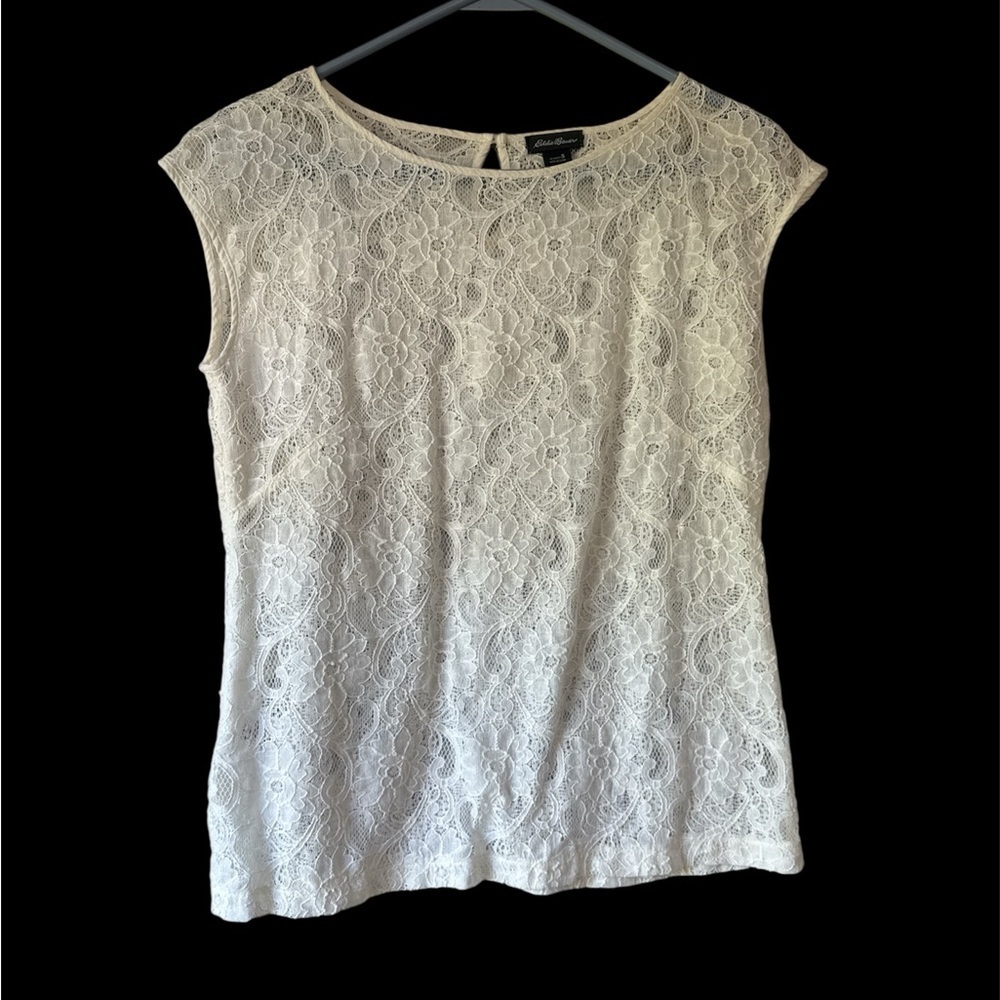 Whimsical fairy Women's Lace Blouse - Cream, floral darted layering size small